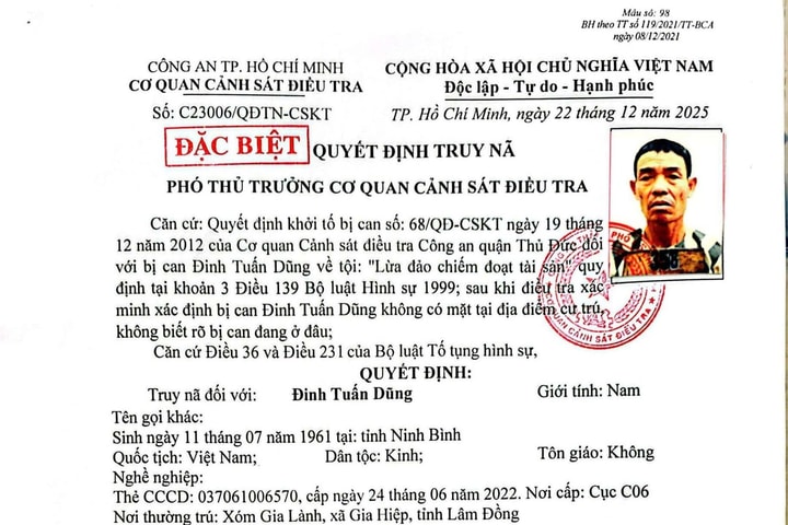 Truy nã bị can trong vụ án lừa đảo chiếm đoạt tài sản tại TP. Hồ Chí Minh