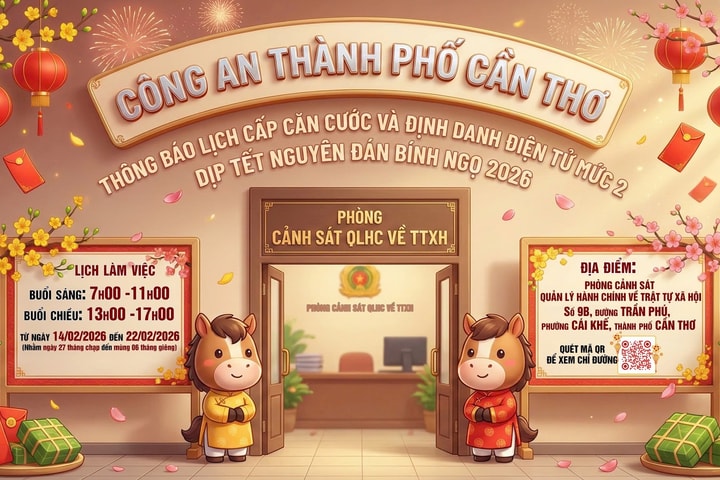 Công an TP Cần Thơ phục vụ cấp Căn cước, định danh điện tử xuyên Tết Nguyên đán