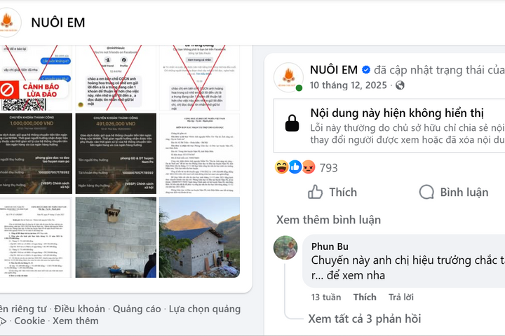 Facebook người sáng lập 'Nuôi em’ không còn truy cập, nghi vấn minh bạch lại nóng lên
