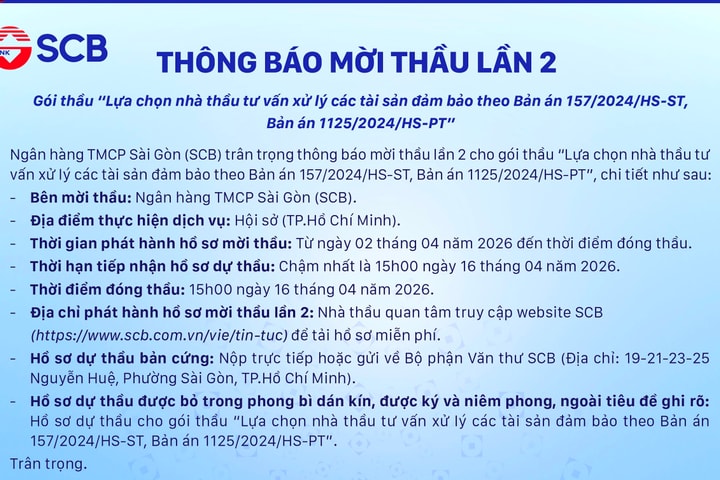 SCB thông báo mời thầu lần 2