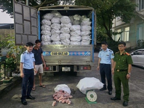 Thu giữ hơn 12 tấn chân lợn đông lạnh không rõ nguồn gốc tại Quảng Ninh