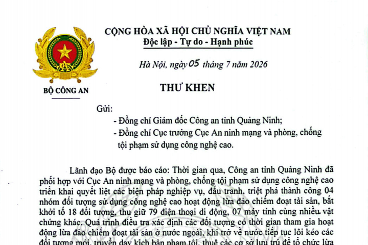 Đánh sập 4 ổ nhóm lừa đảo hơn 110 tỷ đồng, Công an Quảng Ninh được Bộ Công an gửi thư khen
