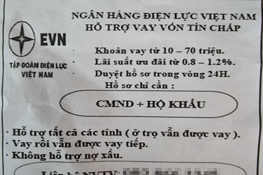 EVN cảnh báo bị giả mạo thương hiệu để cho vay tín chấp