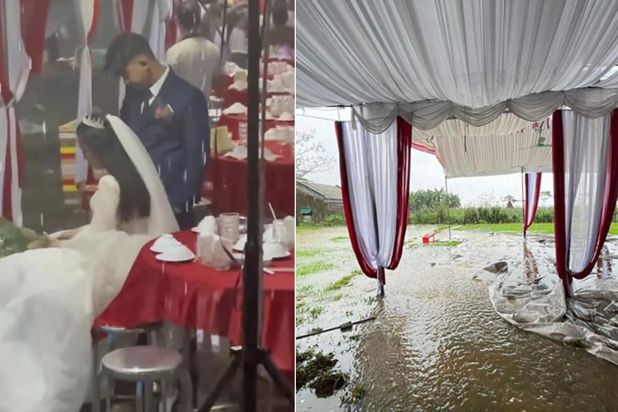 Cô dâu tổ chức đám cưới đúng ngày mưa gió, lẳng lặng ngồi một góc khóc vì khách mời vắng hoe