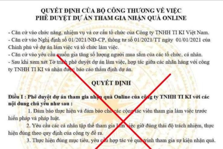 Giả mạo Bộ Công Thương phê duyệt dự án nhận quà online