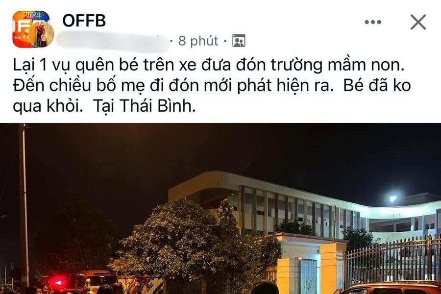 Đang xác minh vụ việc cháu bé 5 tuổi bị bỏ quên trên xe ở Thái Bình