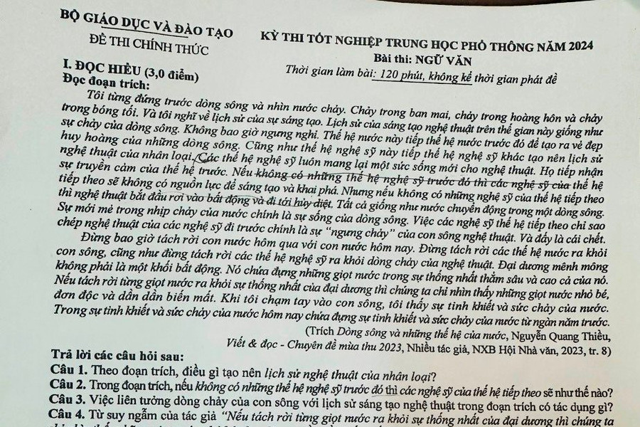Đề thi môn Ngữ văn được bảo mật tuyệt đối