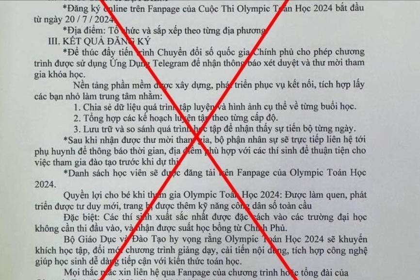 Cảnh báo giả mạo văn bản của Bộ Giáo dục và Đào tạo mời tham gia Olympic Toán 2024