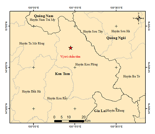Kon Tum xảy ra động đất mạnh 3.7 độ