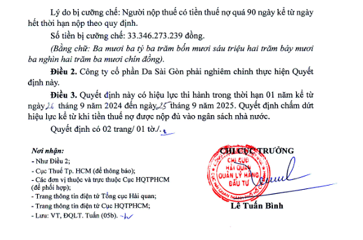 Công ty CP Da Sài Gòn bị dừng thủ tục hải quan vì nợ thuế