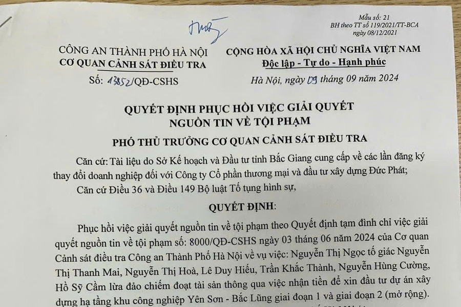 Phục hồi nguồn tin tội phạm dự án KCN Yên Sơn - Bắc Lũng