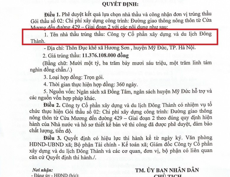 Công ty CP Xây dựng và Du lịch Đông Thành (Mỹ Đức, Hà Nội): Năng lực trúng thầu trăm tỷ