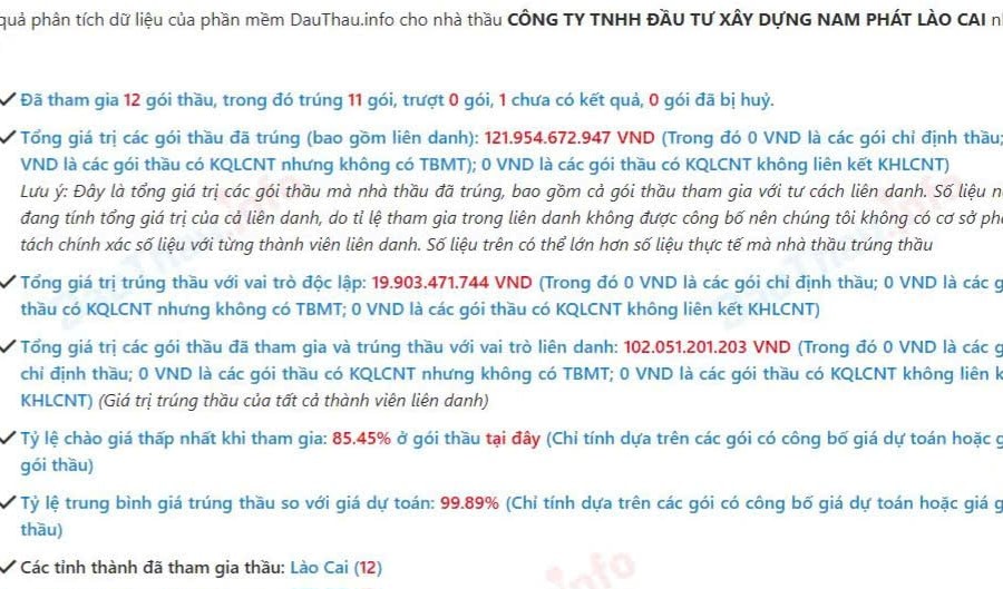 Công ty Nam Phát Lào Cai kê khai năng lực như thế nào để trúng thầu?