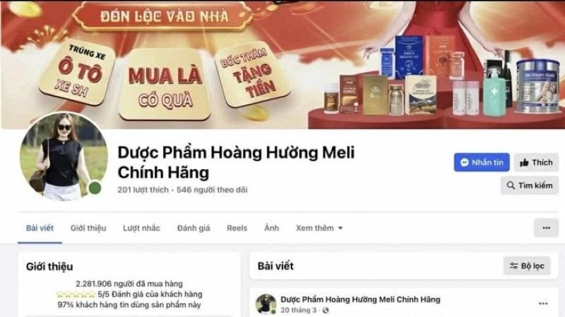 Bộ Y tế đề nghị xử lý vi phạm Fanpage “Dược phẩm Hoàng Hường Meli chính hãng”