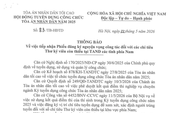 TANDTC tiếp nhận nguyện vọng mới cho thí sinh thi công chức năm 2026