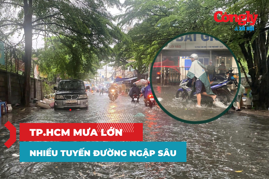 TP.HCM: Mưa lớn giờ tan tầm, nhiều tuyến đường ngập sâu gần nửa mét