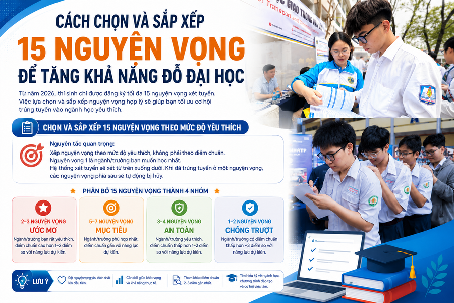 Tuyển sinh 2026: Hai bước quan trọng giúp tối ưu 15 nguyện vọng xét tuyển