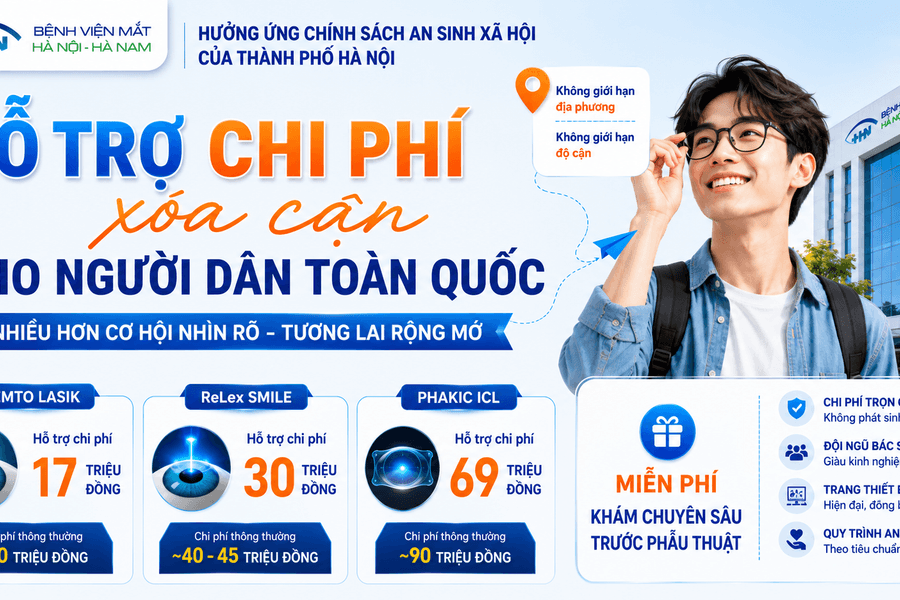 Bệnh viện Mắt Hà Nội - Hà Nam hỗ trợ lên tới 45% chi phí xóa cận cho người dân toàn quốc