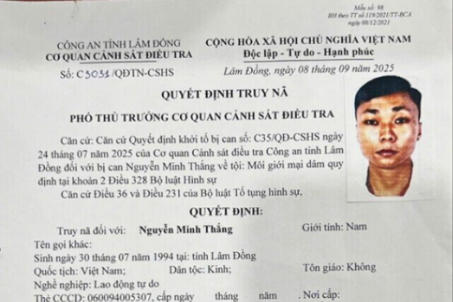 Truy nã đối tượng bị khởi tố về tội môi giới mại dâm