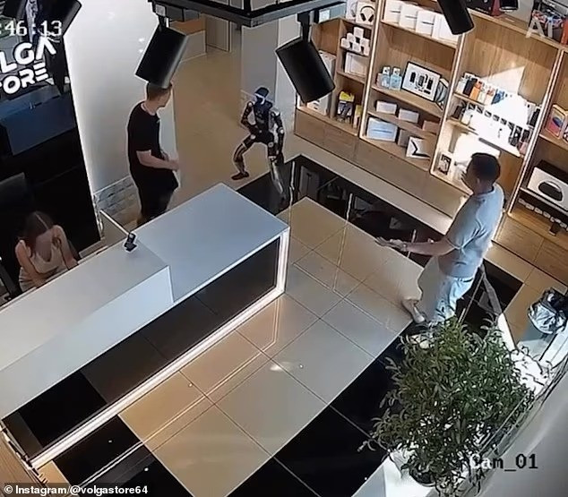 Robot bất ngờ tung đòn võ thuật sau khi bị khách hàng đẩy trong cửa hàng