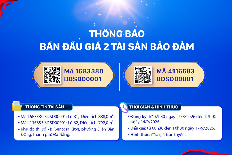 SCB đấu giá 2 bất động sản tại Đà Nẵng, giá khởi điểm hơn 25 tỷ đồng